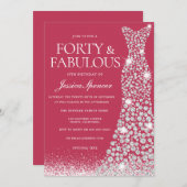 Magenta 40 & Fabulous 40. Geburtstagskleid Einladung (Vorne/Hinten)