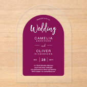 Magenta Acrylic Wedding lädt White Text Moderne ei Acryleinladungen (Vorderseite)