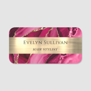 Magenta Agate Gold Fotolame Tag Namensschild