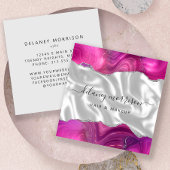 Magenta Agate Silver Glitter White Luxury Quadratische Visitenkarte