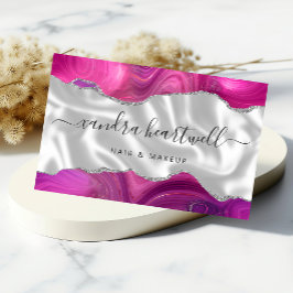 Magenta Agate Silver Glitzer Luxury Visitenkarten