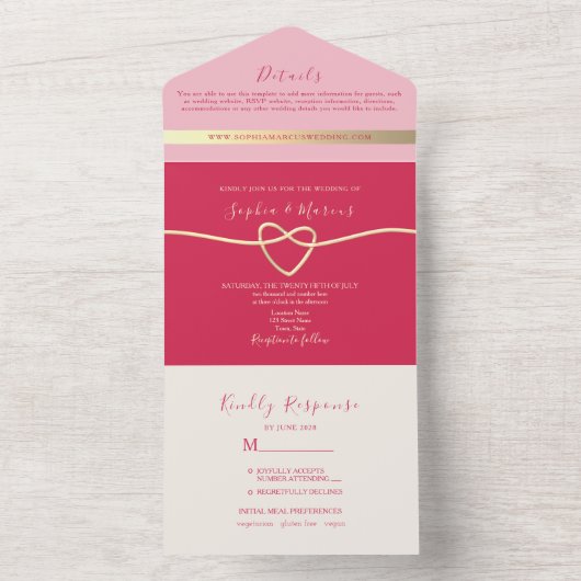 Magenta All-in-One Hochzeitseinladung + Foto All In One Einladung (Innen Boden)