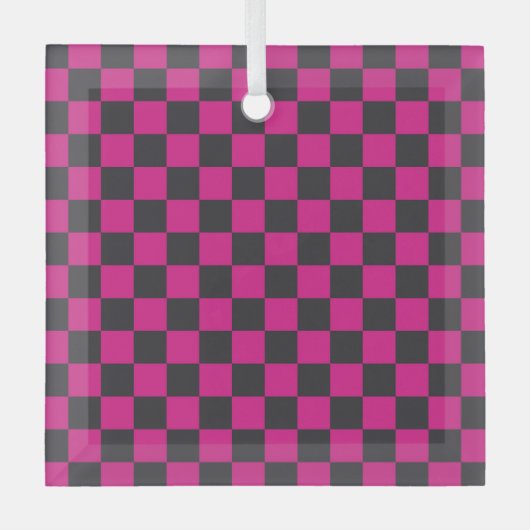 Magenta and smoke checkerboard pattern ornament aus glas (Vorderseite)