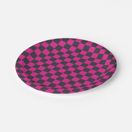 Magenta and smoke checkerboard pattern pappteller (Schrägansicht)