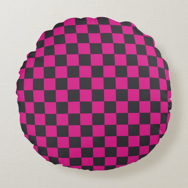 Magenta and smoke checkerboard pattern rundes kissen (Vorderseite)