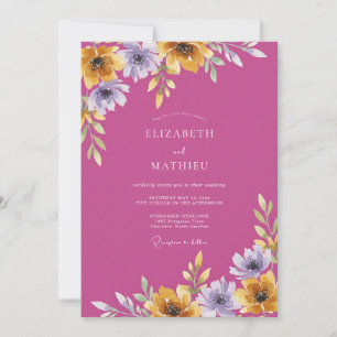 Magenta Antik-Gold-Wildflower-Hochzeit Einladung