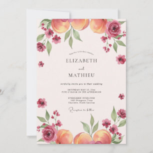 Magenta Aprikosen-Frucht-Eukalyptus-Hochzeit Einladung
