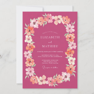 Magenta Aprikosen-Kranz-Hochzeit Einladung