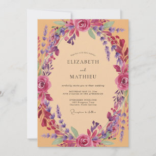 Magenta Aprikosen-Wildblumen-Hochzeit Einladung