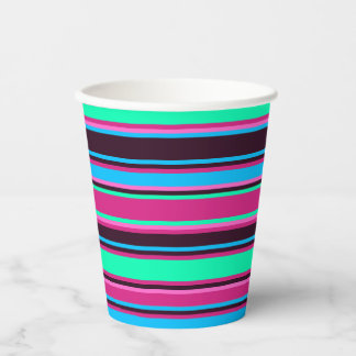 Magenta, Aqua & Blue Strip Paper Cup Pappbecher
