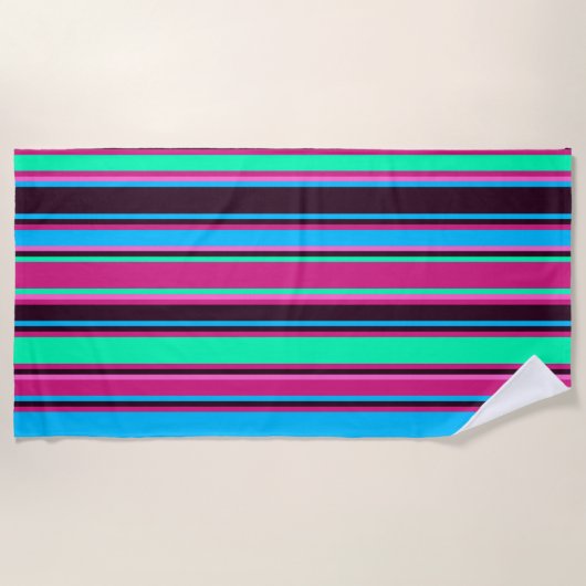 Magenta, Aqua, Blue Strip Strandtuch (Vorderseite)