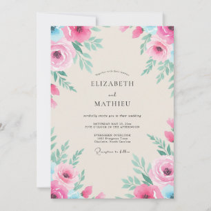 Magenta Aqua Gemalte Hochzeit Einladung