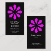 Magenta Art Deco Blume Star - Schwarz Visitenkarte (Vorne/Hinten)