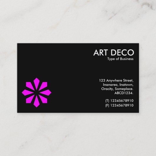 Magenta Art Deco Blume Symbol - Schwarz Visitenkarte (Vorderseite)