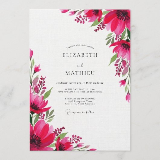 Magenta Artistic Bloom Hochzeit Einladung (Vorderseite)