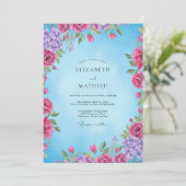 Magenta Azure Bloom Hochzeit Einladung (Stehend Vorderseite)