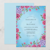 Magenta Azure Bloom Hochzeit Einladung (Vorne/Hinten)