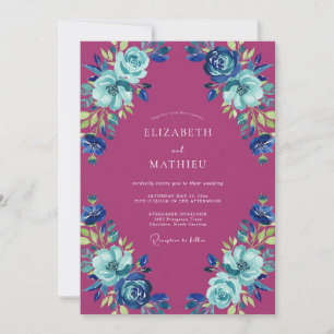 Magenta Azure Ranunculus Eukalyptus Hochzeit Einladung