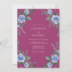 Magenta Azure Wasserfarbenen Hochzeit Einladung