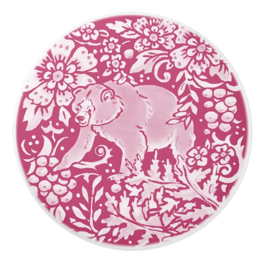 Magenta Bear Floral Forest Woodland Burgund Keramikknauf (Vorderseite)