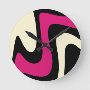 Magenta Beige Black Abstract Runde Wanduhr