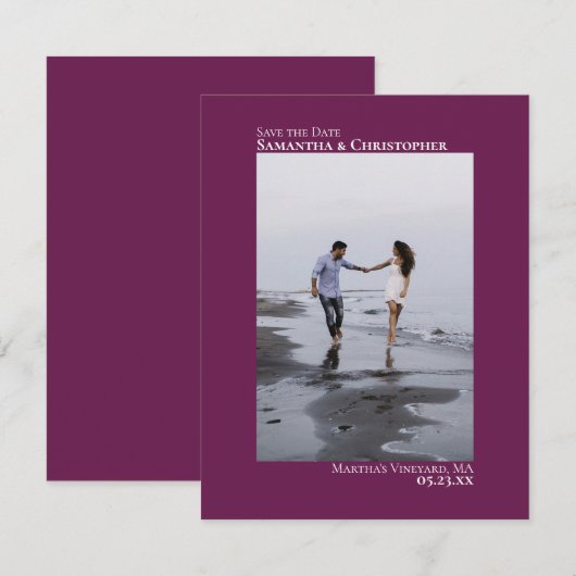 Magenta Berry Vertical Foto Minimalistisch Wedding Save The Date (Vorne/Hinten)