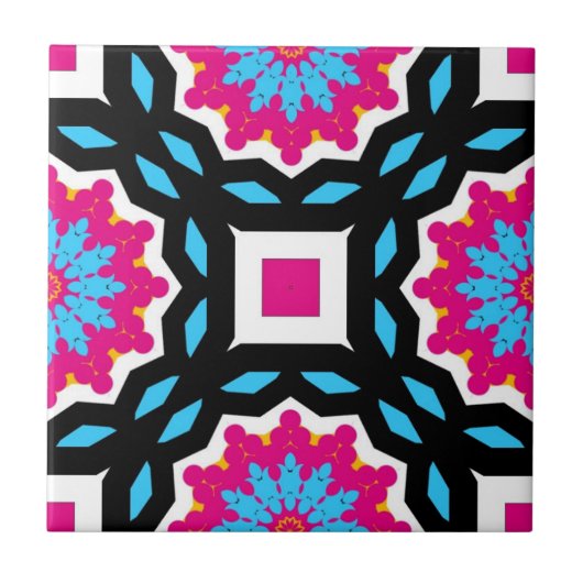 Magenta Black Blue White Mosaic Geometric Pattern Fliese (Vorderseite)