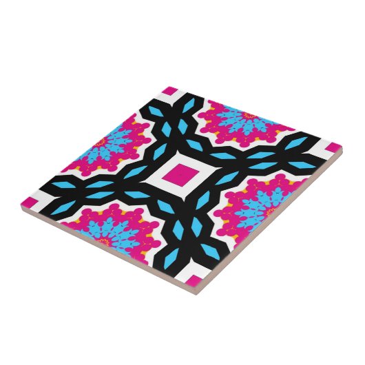 Magenta Black Blue White Mosaic Geometric Pattern Fliese (Seite)