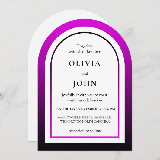 Magenta black gradient wedding einladung (Vorne/Hinten)