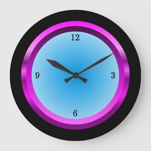 Magenta Black und Cool Blue Große Wanduhr (Vorderseite)