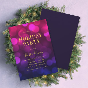 Magenta Blau Bokeh Lichter Faux Gold Feierparty Einladung