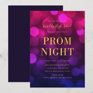 Magenta Blau Bokeh Lichter Gold Abschlussball der Einladung