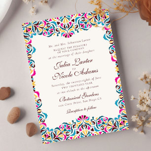 Magenta Blau Gelb Whimsical Florale Hochzeit Einladung