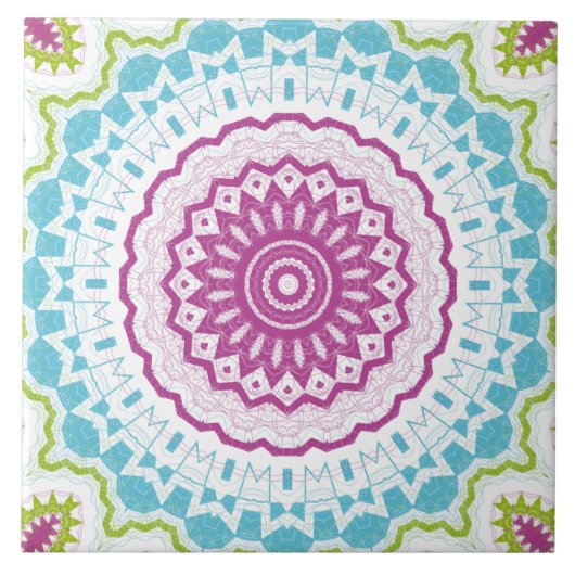 Magenta Blau und Grün Mandala Muster Fliese (Vorderseite)