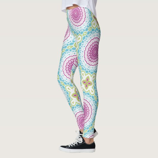 Magenta Blau und Grün Mandala Muster Leggings (Links)