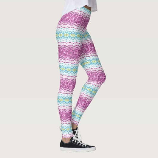 Magenta Blau und Grün Mandala Muster Leggings (Rechts)