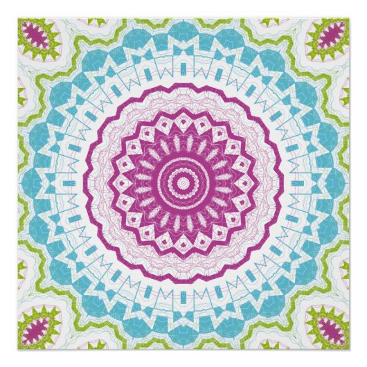 Magenta Blau und Grün Mandala Muster Poster (Vorderseite)