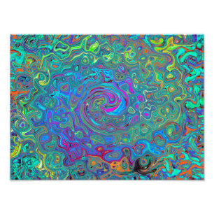 Magenta, Blau und Meeresschaumgrüner Retro-Swirl Fotodruck