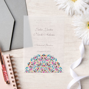 Magenta Blau Whimsical Floral Mandala Hochzeit Pergament Einladungen