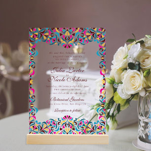 Magenta Blau Whimsical Florales Mandala-Hochzeit Acryleinladungen