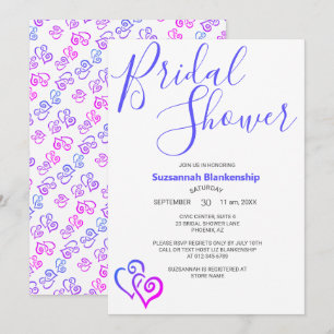 Magenta Blaue Verbundene Herzen Brautparty-Schablo Einladung