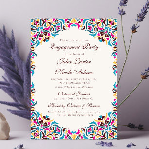 Magenta Blaue Whimsical Blumen Hochzeitsfeier Einladung