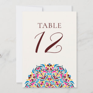 Magenta Blaue Whimsical Florale Hochzeitstisch-Num Einladung