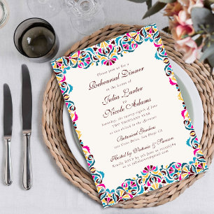 Magenta Blaue Whimsical Florale Probe Dinner Einladung