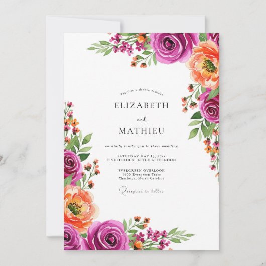 Magenta Bloom Botanical Wedding Einladung (Vorderseite)