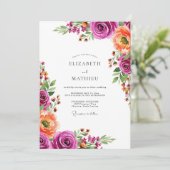 Magenta Bloom Botanical Wedding Einladung (Stehend Vorderseite)
