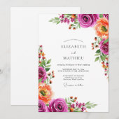 Magenta Bloom Botanical Wedding Einladung (Vorne/Hinten)