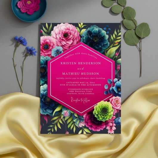 Magenta Bloom Moody Wedding Einladung
