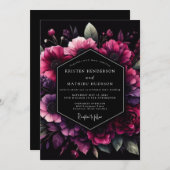 Magenta Bloom Nocturne Wedding Einladung (Vorne/Hinten)