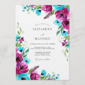 Magenta Bloom Splash Hochzeit Einladung (Vorderseite)